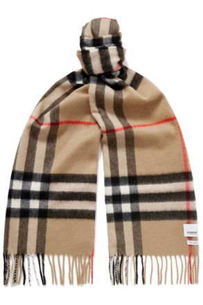 Burberry Fringed Checked Cashmere Scarf