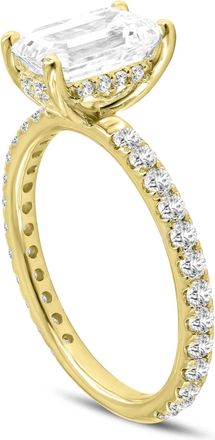 LuvMyJewelry Zina 14K Yellow Gold Emerald Cut Hidden Halo Lab Grown Diamond Engagement Ring - 2.53 Ct