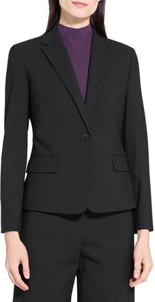 Theory Slim Fit Stretch Wool One Button Blazer in Black at Nordstrom, Size 14
