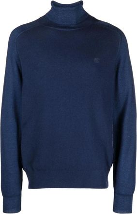 Etro Pegaso-Geborduurde Turtleneck - Heren - Coltruien - Blauw - M - Wol - Truien & Vesten