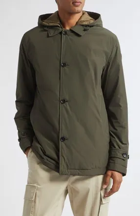 Moncler Evrine Hooded Water Repellent Down Jacket in Urban Olive Green at Nordstrom, Size 4
