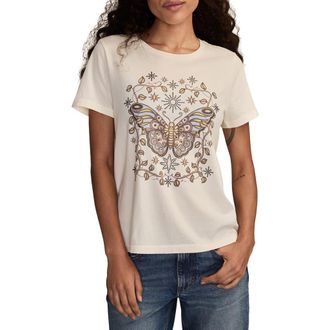 Lucky Brand Stud Embellished Butterfly Cotton Graphic T-Shirt in Canoli Cream at Nordstrom, Size Small