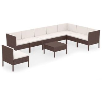 vidaXL Set Muebles De Jard&iacute;n 9 Pzas Y Cojines Rat&aacute;n Sint&eacute;tico Marr&oacute;n Vidaxl