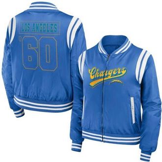 WEAR by Erin Andrews Womens WEAR by Erin Andrews Powder Blue Los Angeles Chargers Bomber Full-Zip Jacket at Nordstrom, Size Xx-Large