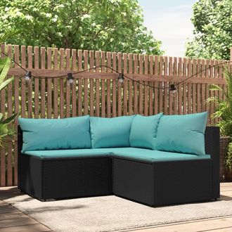 vidaXL Set De Muebles De Jard&iacute;n 3 Pzas Y Cojines Rat&aacute;n Sint&eacute;tico Negro Vidaxl