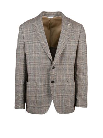 Manuel Ritz Brown Checkered Unlined Cotton-Blend Jacket
