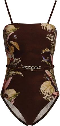 Zimmermann Badmode, Dames, Bruin, M, Bloemen Bandeau Badpak met Ketting Riem