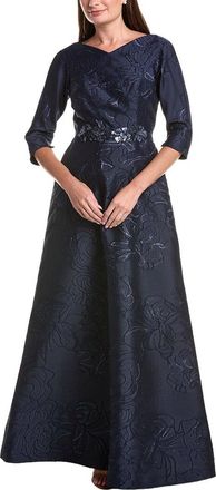 Teri Jon by Rickie Freeman Teri Jon By Rickie Freeman Floral Metallic Jacquard A-Line Beaded Belt Gown