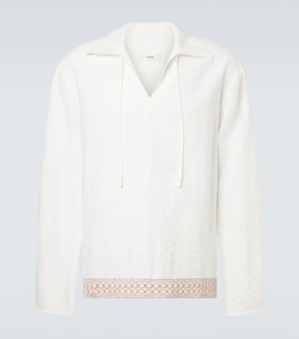 Commas Crochet-trimmed tie-neck linen-blend shirt
