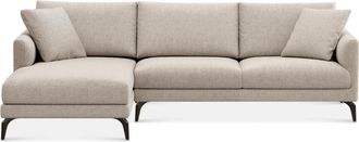 Castlery Lena Chaise Sectional Sofa Left Facing Customized, Performance Classic Twill Light Grey Matte Black Legs, Spill Resistant, Removable Covers for Sofas
