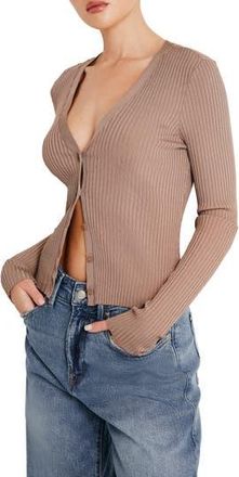 Good American Shine Rib Cardigan in Putty at Nordstrom Rack, Size X-Large