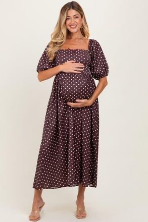 Pinkblush Polka Dot Square Neck Midi Dress in Brown at Nordstrom, Size X-Small
