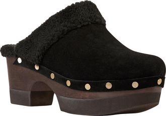 André Assous Olivia Faux Shearling Clog in Black Suede at Nordstrom, Size 6.5