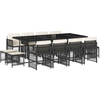 vidaXL Set Comedor De Jard&iacute;n Con Cojines 13 Pzas Rat&aacute;n Sint&eacute;tico Negro Vidaxl