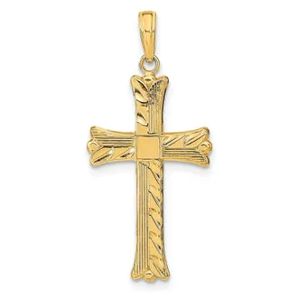 Diamond2Deal 14k Yellow Gold Textured Square Center Cross Pendant