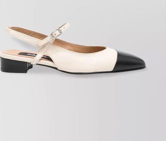 Carel low block heel leather slingback ballets