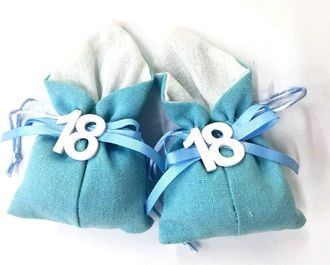 Trade Shop Trade Shop - Set 12pz Sacchetto Azzurro Numero 18 Anni Juta 10x13cm Bomboniera Portaconfetti