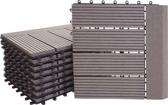 Hhg Baldosas De Wpc Rhone + Borde, Aspecto Madera Balc&oacute;n/terraza, 11x Cada Una 30x30cm = 1m&sup2; Premium, Gris Lineal Horizontal