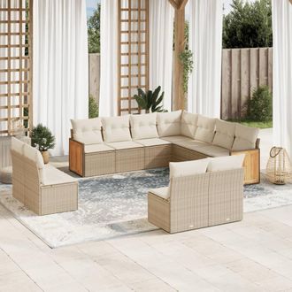vidaXL Set De Sof&aacute;s De Jard&iacute;n 11pzas Con Cojines Rat&aacute;n Sint&eacute;tico Beige Vidaxl