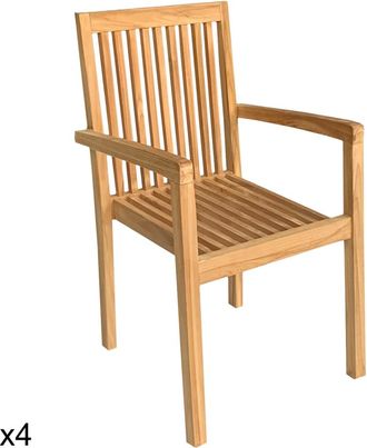 Happy Garden Juego de 4 sillas de jardín de teca apilables