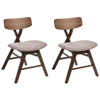 Beliani Conjunto De 2 Sillas De Comedor Asiento Tapizado En Poli&eacute;ster Acolchado Respaldo Y Estructura De Madera De Caucho Comedor Marr&oacute;n Y Gris Pardo Leland