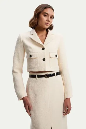 Karen Millen Double Button Tweed Cropped Jacket in Cream at Nordstrom, Size 12