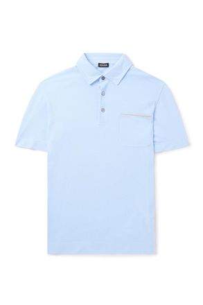 Ermenegildo Zegna Slim-Fit Leather-Trimmed Cotton-Piqué Polo Shirt