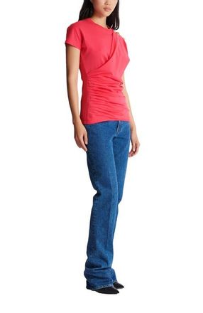 Balmain Draped T-shirt with buttons in Pink at Nordstrom, Size Xx-Large