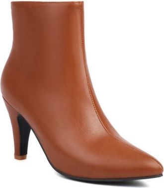 Generic Womens Elegant Pointed Toe Stiletto Heel Ankle Boots with Side Zipper for Office & Evening Party,Brown,1.5 UK