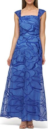 JS Collections Odessa Floral Embroidery Gown in Sapphire at Nordstrom, Size 18