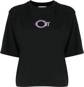 Off-white logo-print cotton T-shirt - women - Cotton - L - Black