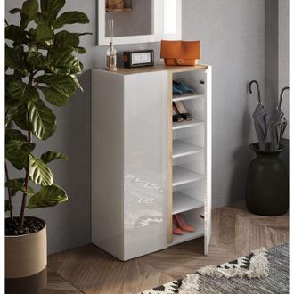 Dmora Armario Multiuso 2 Puertas Vignone, 5 Estantes, Apertura Manual, 6 Compartimentos, 70x111h Cm Blanco Brillante