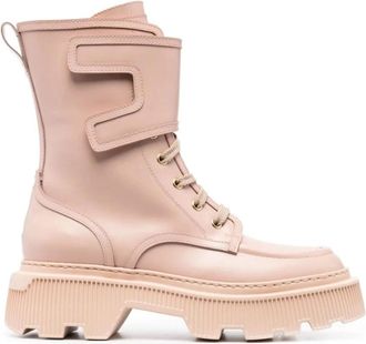 Santoni Booties - Dames - Veterlaarzen - Beige - 39 EU - Leer - Schoenen