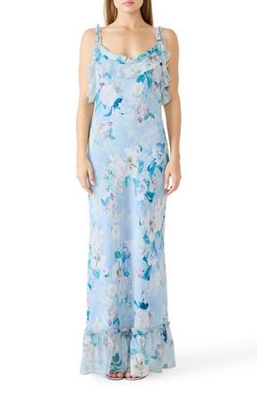 Steve Madden Malenna Floral Ruffle Chiffon Maxi Dress in Bloom at Nordstrom, Size X-Large