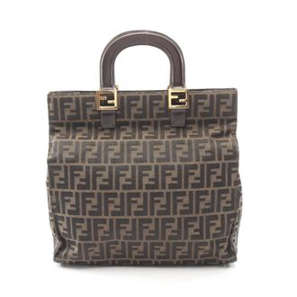 Fendi Zucca Black Brown Canvas Leather Handbag Tote Bag (Pre-Owned)