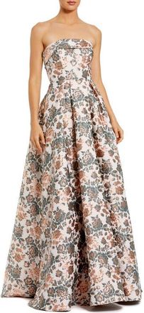 Mac Duggal Petite Rosette Halter Chiffon Evening Gown in Gold Multi at Nordstrom, Size 12