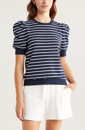Caslon Puff Short Sleeve Sweatshirt in Navy- White Josephine Stripe at Nordstrom Rack, Size Small