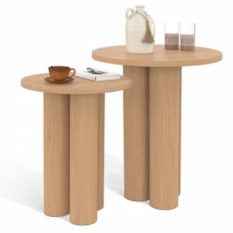 IDMarket Set Di 2 Tavolini Rotondi, Tavolini Da Salotto, Comodini Eloise 35/40 Cm In Legno Effetto Faggio