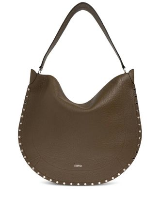 Isabel Marant Oskan studded shoulder bag - women - Lamb Skin/Cotton - One Size - Green