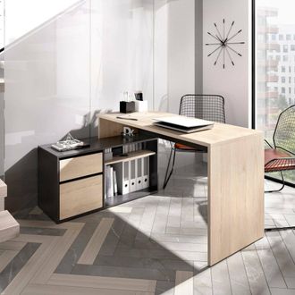 Dmora Escritorio Gardena, Escritorio Multiposici&oacute;n Para Oficina O Dormitorio, Mesa De Estudio Esquina Multiusos, 139x92h75 Cm, Roble Y Antracita - Dmora
