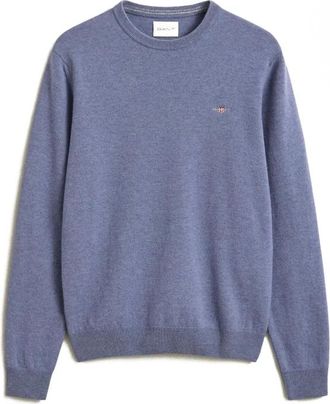 GANT Lamswol trui met ronde hals - Heren - Truien - Blauw - Maat: 2XL Wol