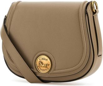 Chlo&eacute; Womens Horse Medal Crossbody Bag Beige Bovine Leather