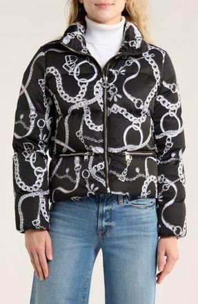 L'agence Stowe Chain Print Puffer in Black/White Buckle Chain at Nordstrom Rack, Size X-Small