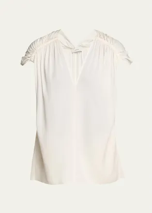 Vince Gathered Cap-Sleeve Silk-Blend Blouse