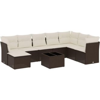 vidaXL Set De Sof&aacute;s De Jard&iacute;n 9 Pzas Y Cojines Rat&aacute;n Sint&eacute;tico Marr&oacute;n Vidaxl