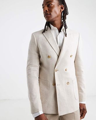 Jacamo Double Breasted Linen Blend Blazer
