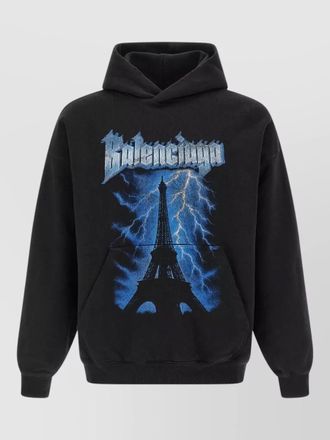 Balenciaga paris storm hoodie kangaroo pocket ribbed hem