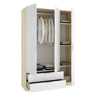 Dmora Guardarropa 3 Puertas Mayos, Armario Dormitorio Perchero, 2 Cajones, 3 Estantes, 51x137 Cm Blanco