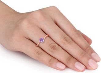 Mimi & Max 2 1/5ct TGW Amethyst Diamond Accent Heart Swirl Stud Jewelry Set Rose Plated Sterling Silver