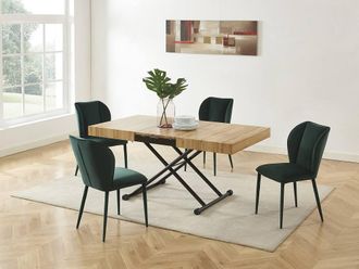 Vente-Unique Extendable & Adjustable 2 - In - 1 Table - MDF & Steel - Natural in Black